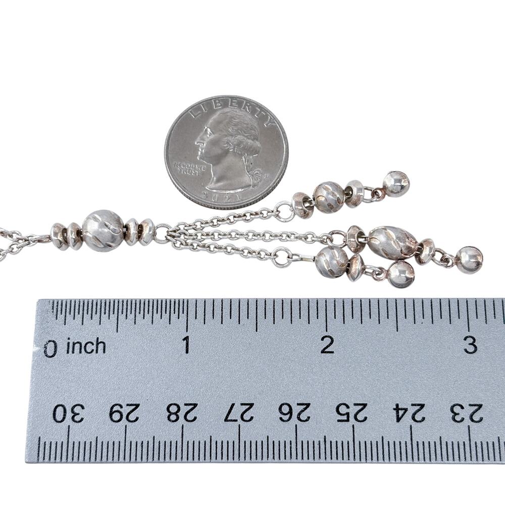 Vintage Sterling Silver 925 Beaded Tassel Drop Necklace 17" - Picture 6 of 7